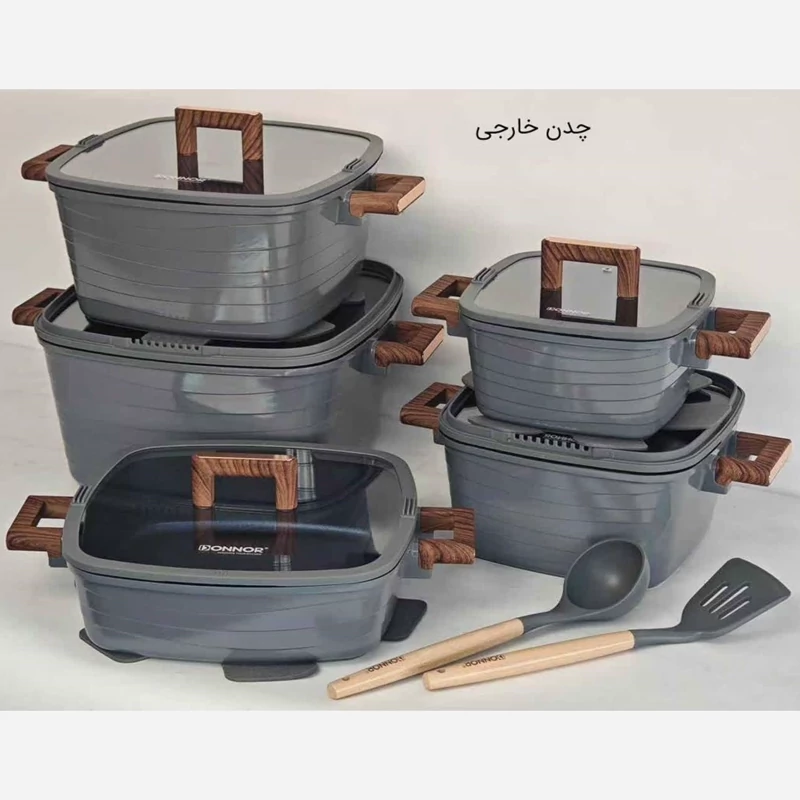 سرویس قابلمه گرانیتی 15 پارچه چهارگوش DONNOR طوسی با ارسال رایگان