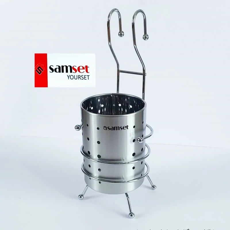 جا قاشقی استیل پایه دار استوانه SAMSET سام ست بسته 1 عددی