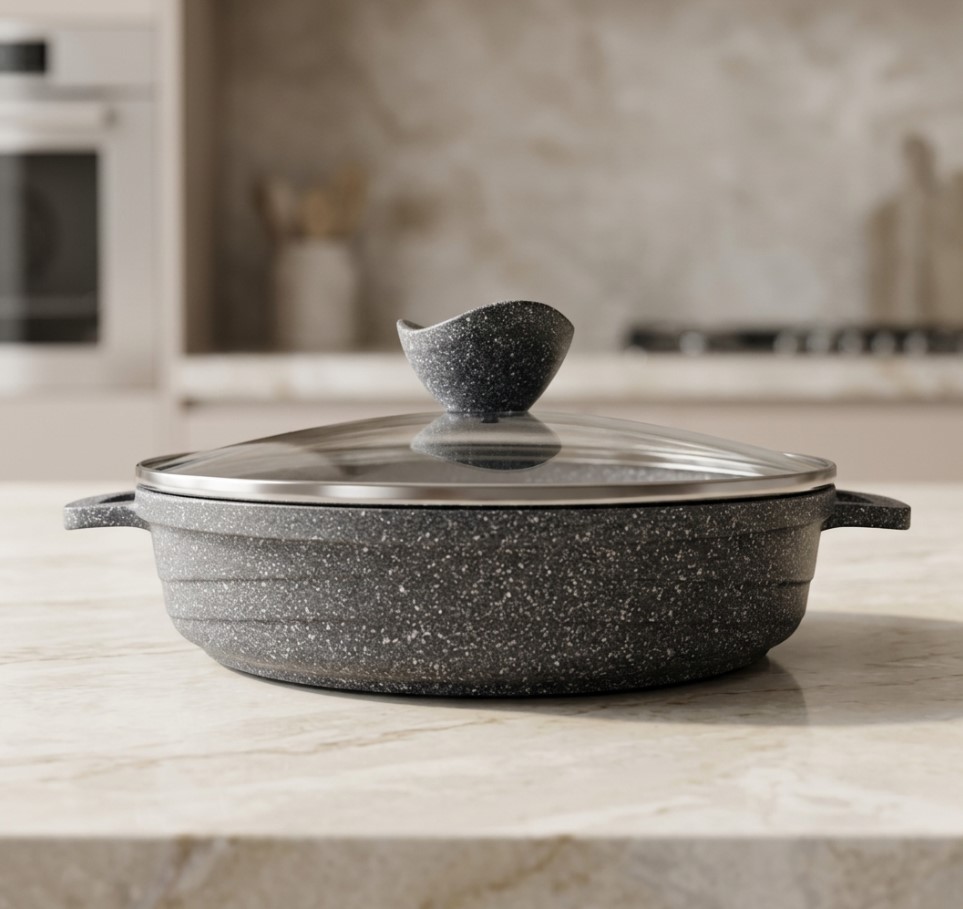 تابه 2 دسته گرانیتی سایز 24 پیلو خاکستری PILAU مدل اسنوهپی
